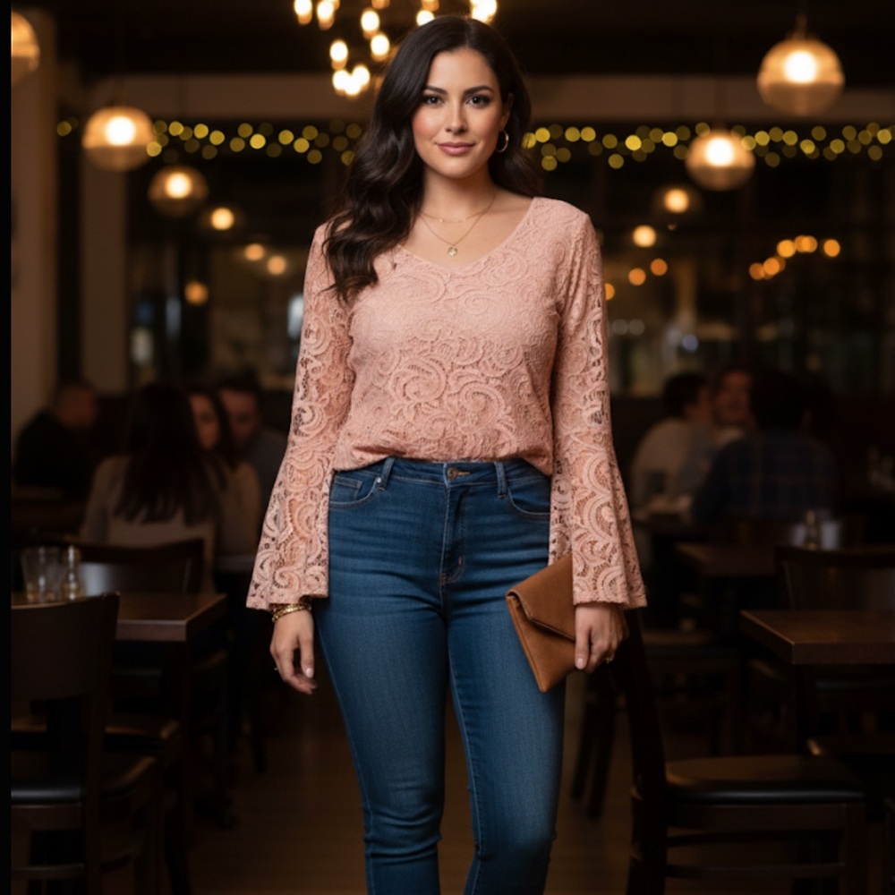 Adrianna Papell Blush Lace Detail Top